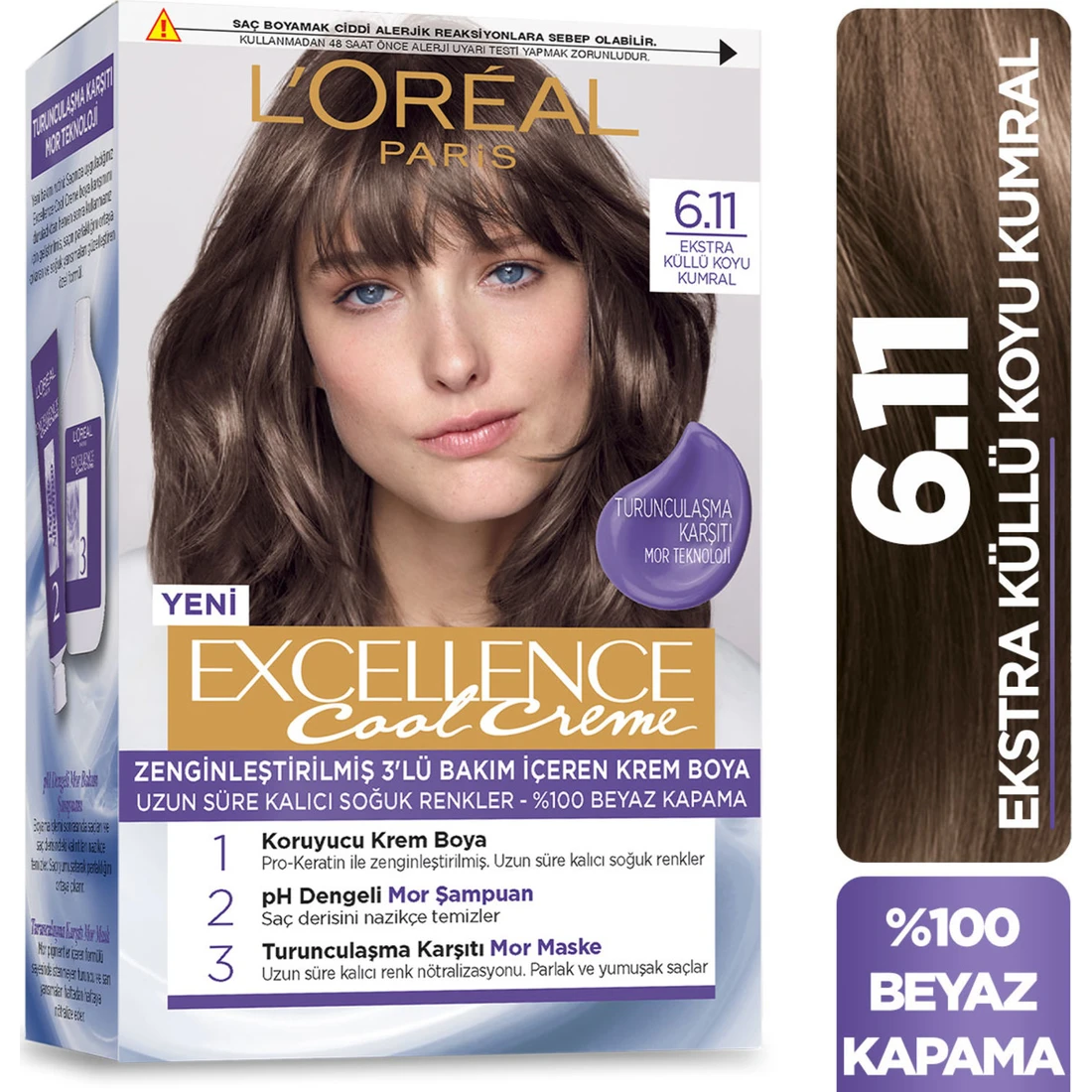 L’Oréal Paris Excellence Cool Creme Saç Boyası – 6.11 Ekstra Küllü Koyu Kumral